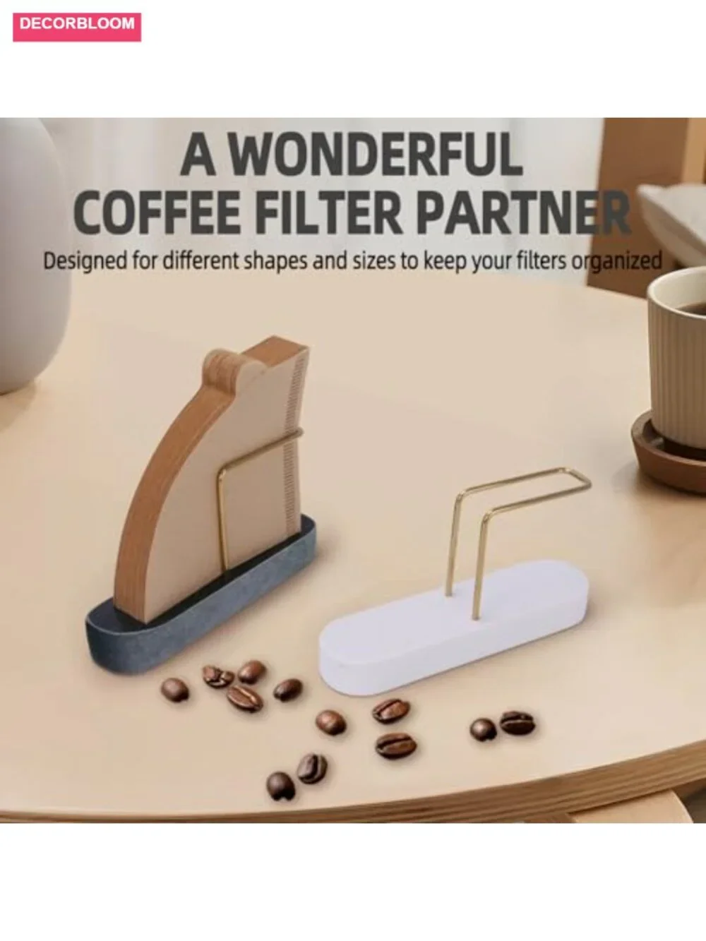 Marble & Brass Coffee Filter Holder for V60 Filters, Heavy Anti-Slip Storage
